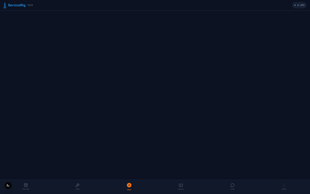ServiceRig Mobile App — tech home screen with My Day job queue and status updates