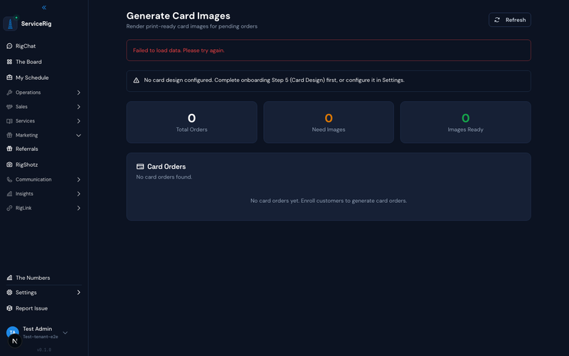 ServiceRig Referral Cards — generate and order physical PVC referral cards for customers