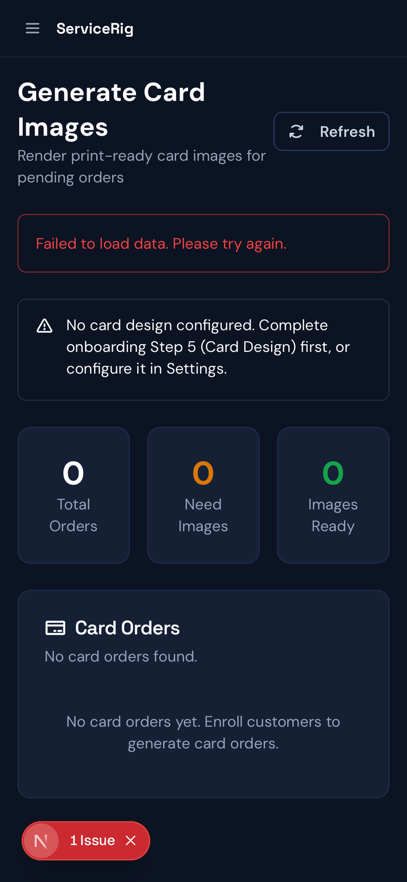 ServiceRig Referral Card Preview — premium branded PVC cards ready for printing and mailing