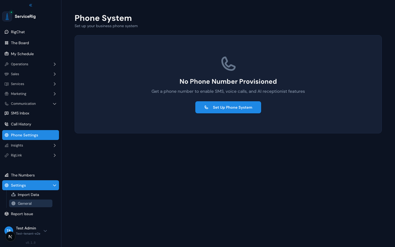 ServiceRig AI Receptionist configuration — 24/7 call handling and booking