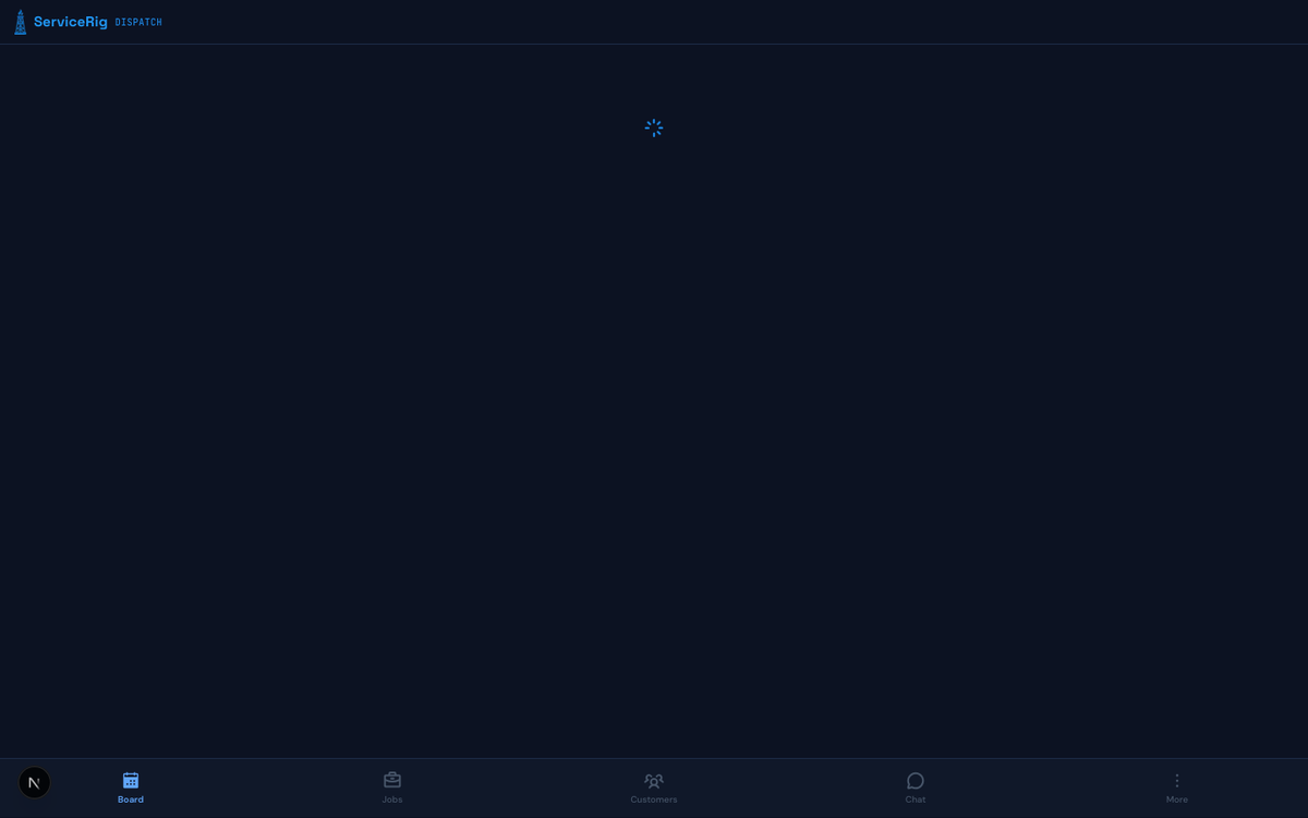 ServiceRig Dispatch Board — drag-and-drop job scheduling with real-time tech availability